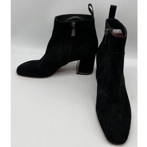 Santoni Black Suede Block Heel Metal-Tone Ankle Bootie sz 38